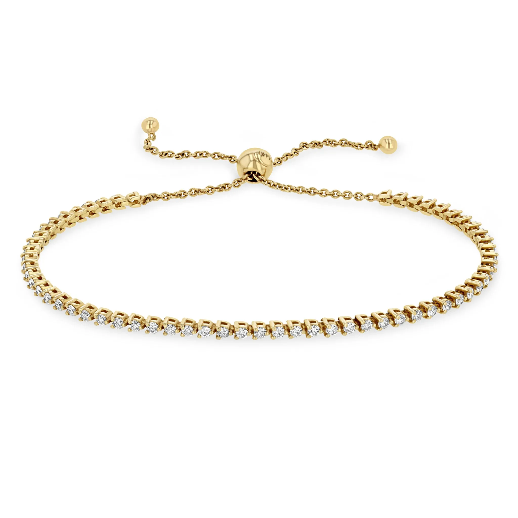 14k 3 Prong Diamond Tennis Bolo Bracelet