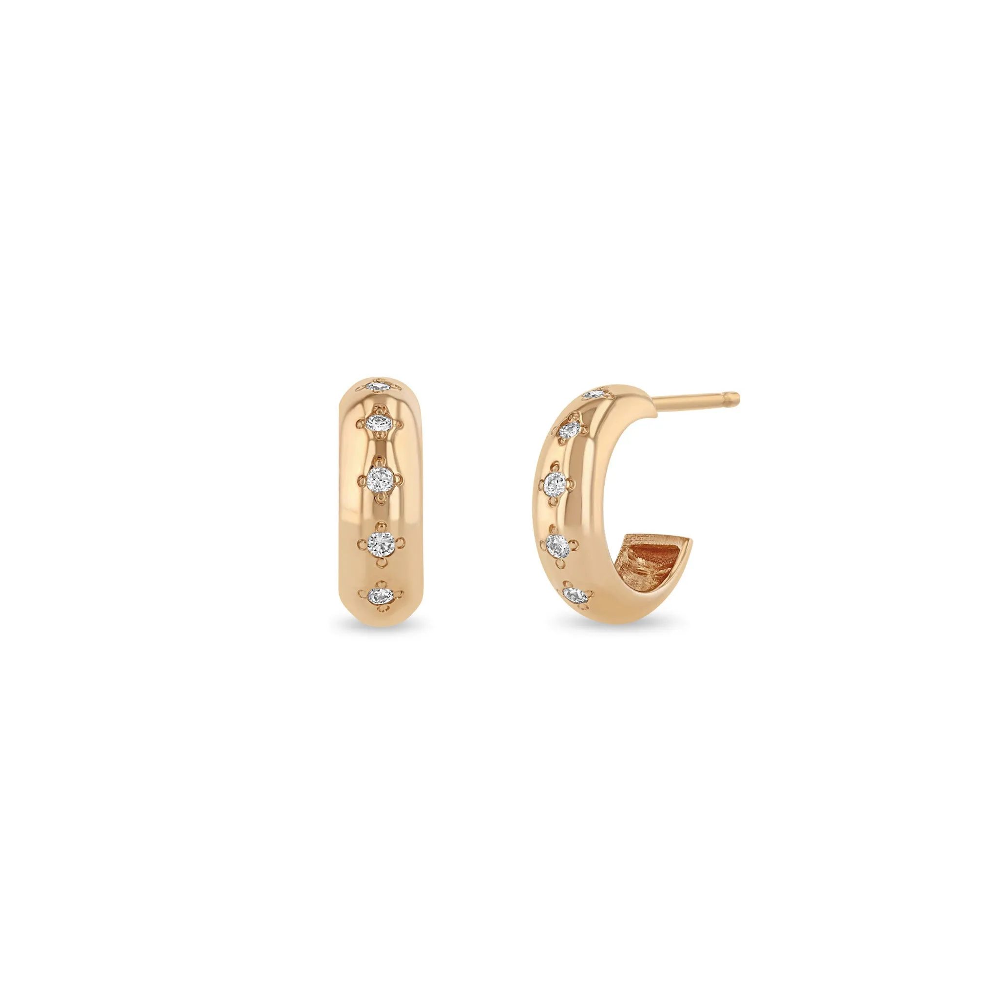 14k 5 Diamond Chubby Huggie Hoops