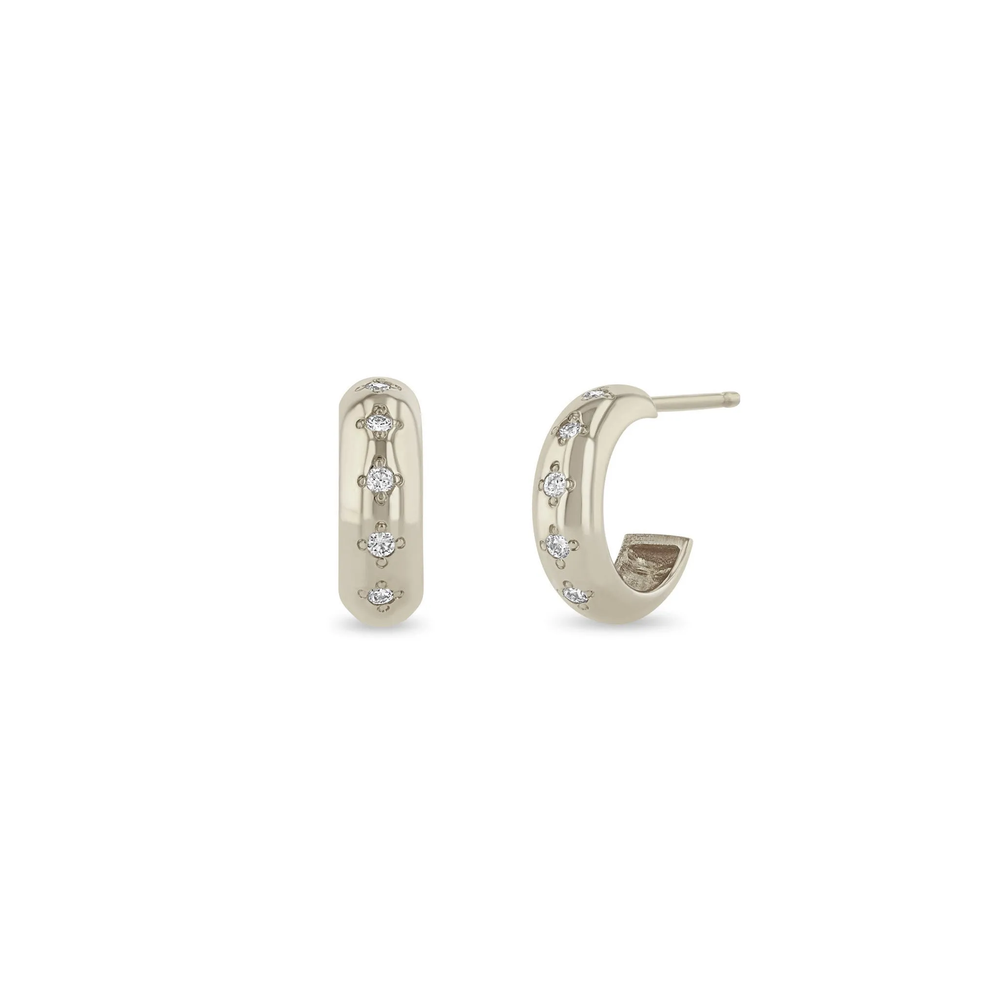 14k 5 Diamond Chubby Huggie Hoops