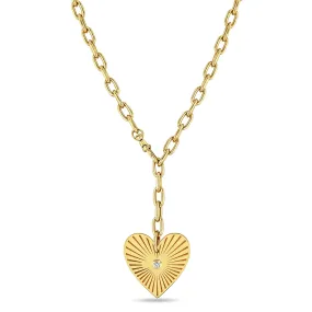 14k Large Radiant Heart Medallion on Adjustable Large Square Oval Chain Necklace