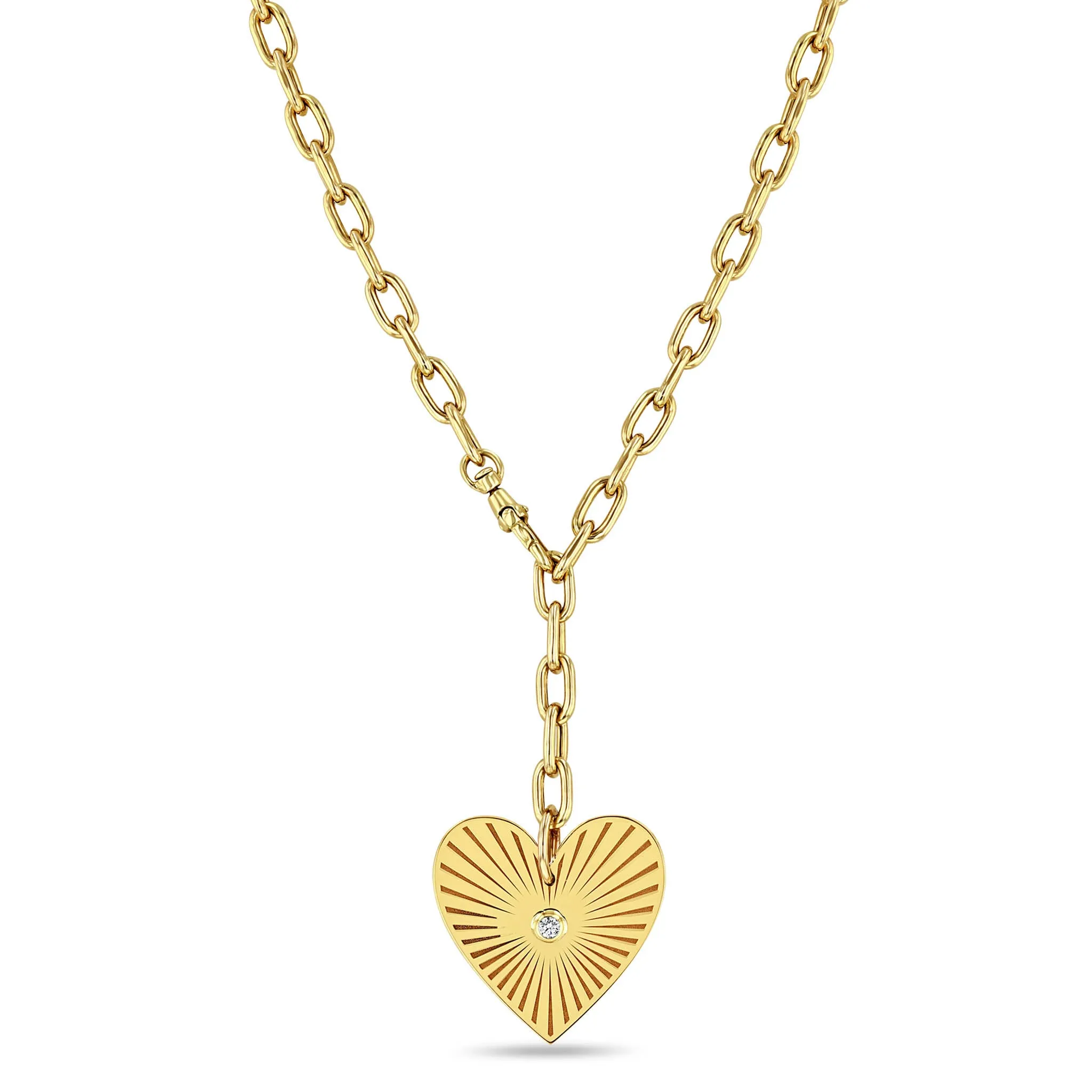 14k Large Radiant Heart Medallion on Adjustable Large Square Oval Chain Necklace