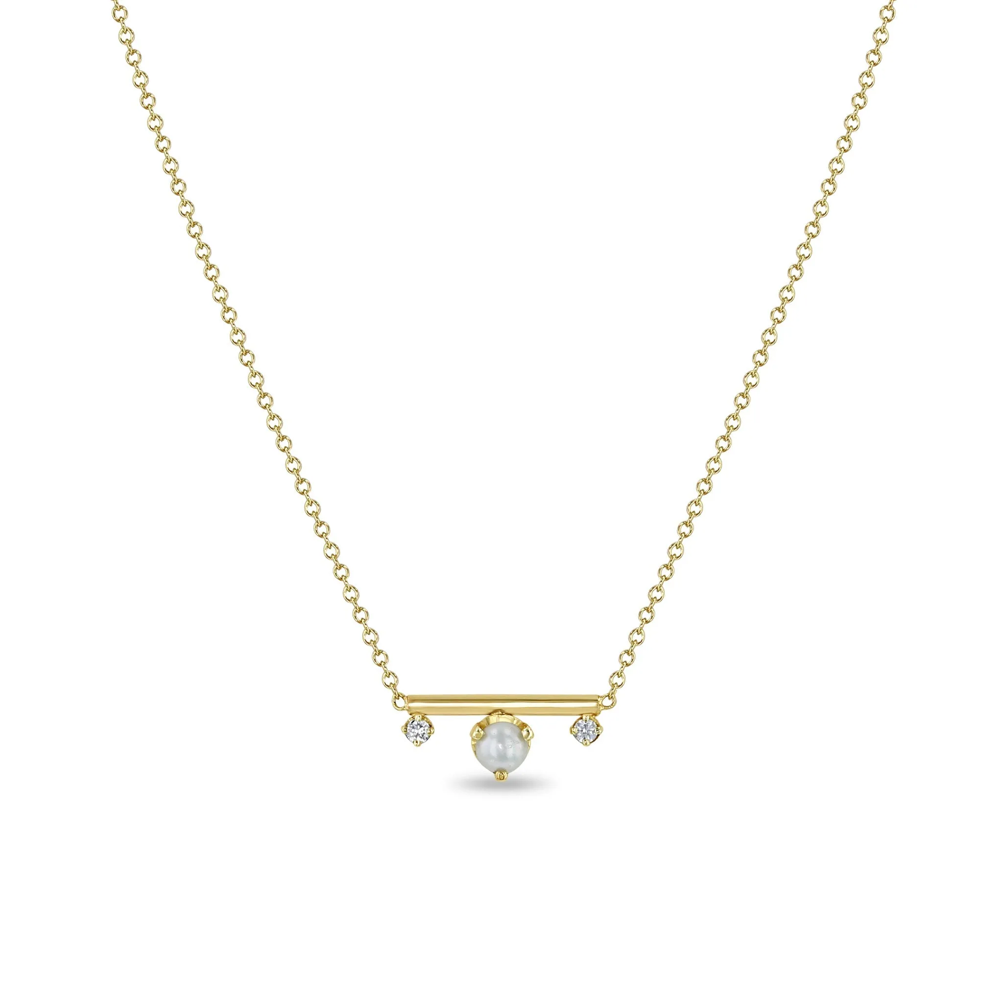 14k Pearl & Prong Diamonds Round Bar Necklace - SALE