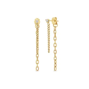 14k Prong Diamond Mixed Chain Double Drop Earrings