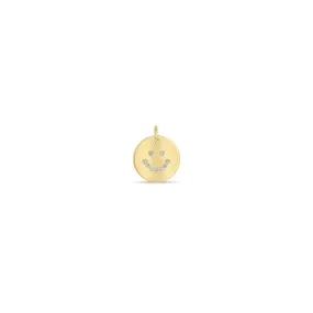 14k Single Diamond Smiley Face Disc Charm Pendant