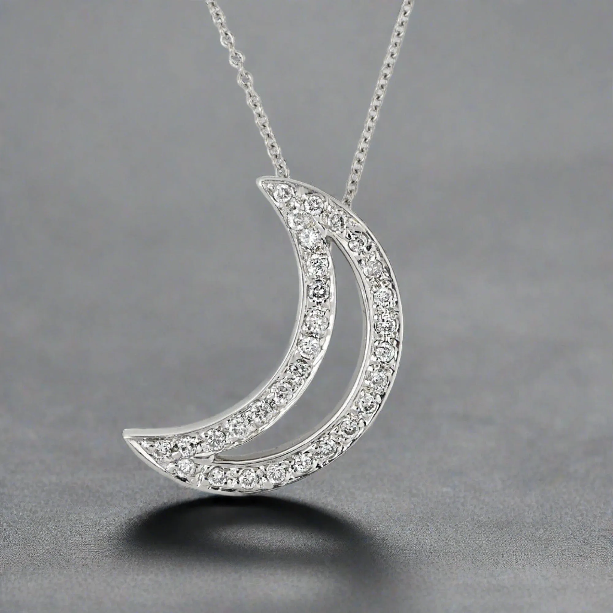 14K White Gold Crescent Moon Diamond Necklace