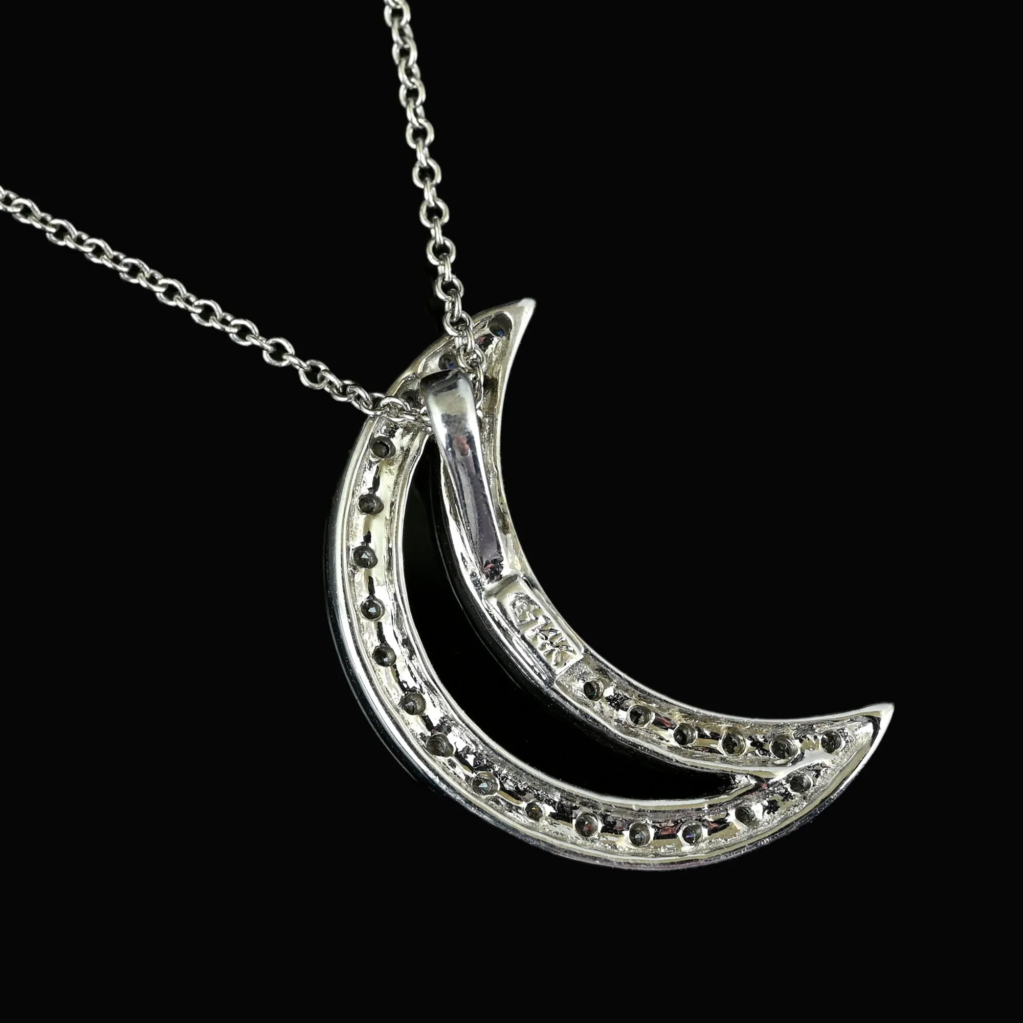 14K White Gold Crescent Moon Diamond Necklace