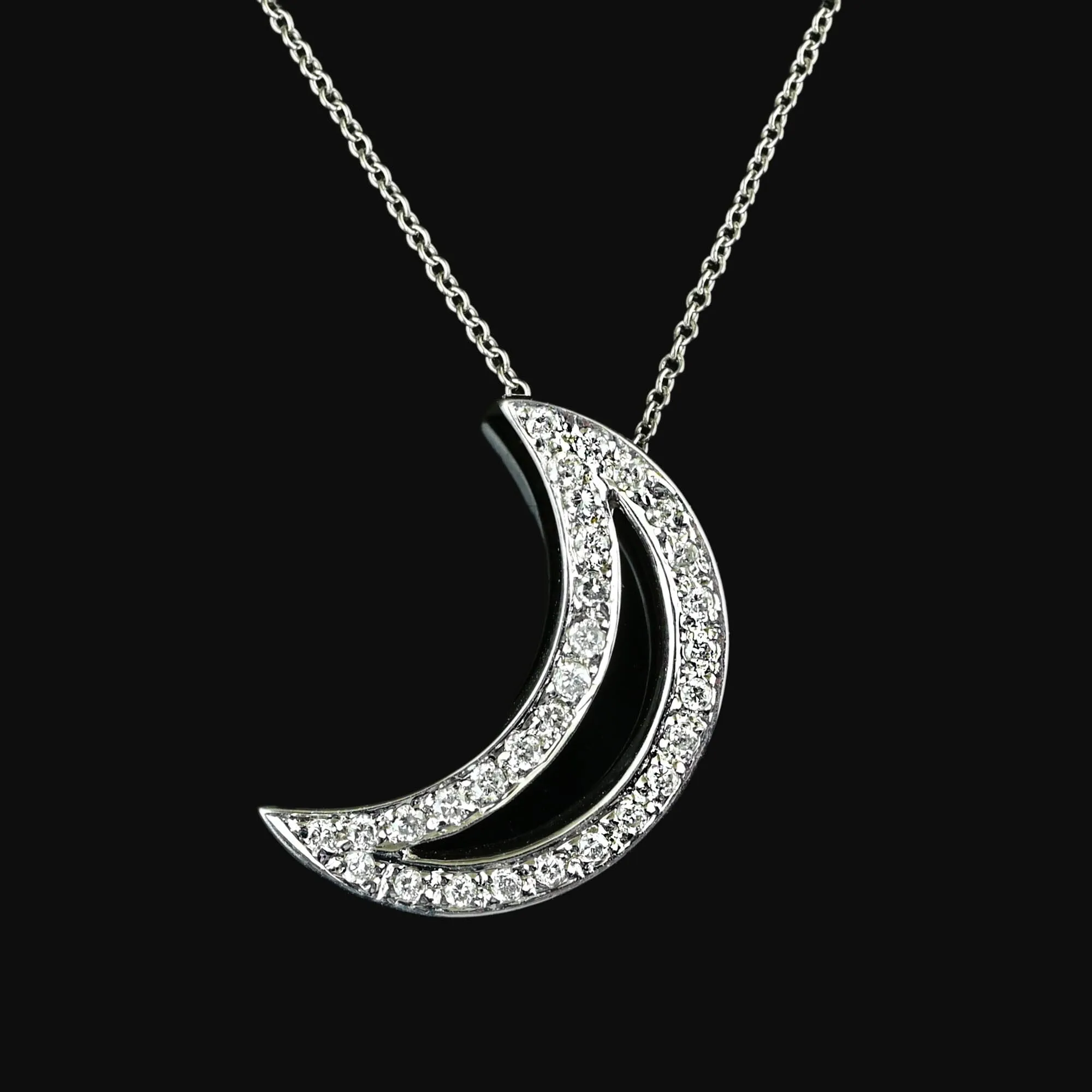 14K White Gold Crescent Moon Diamond Necklace