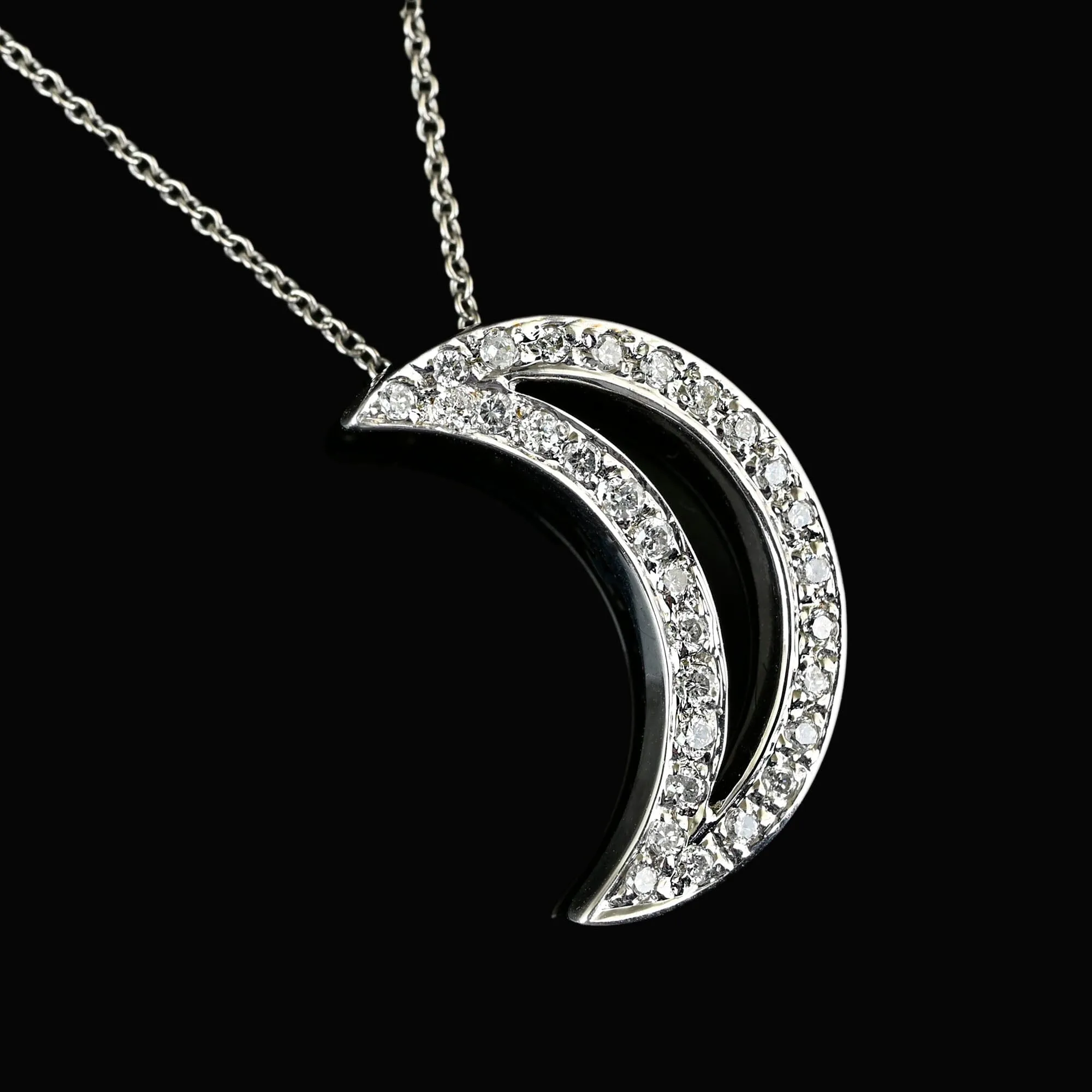 14K White Gold Crescent Moon Diamond Necklace