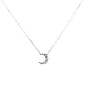 18K White Gold Diamond Moon Necklace