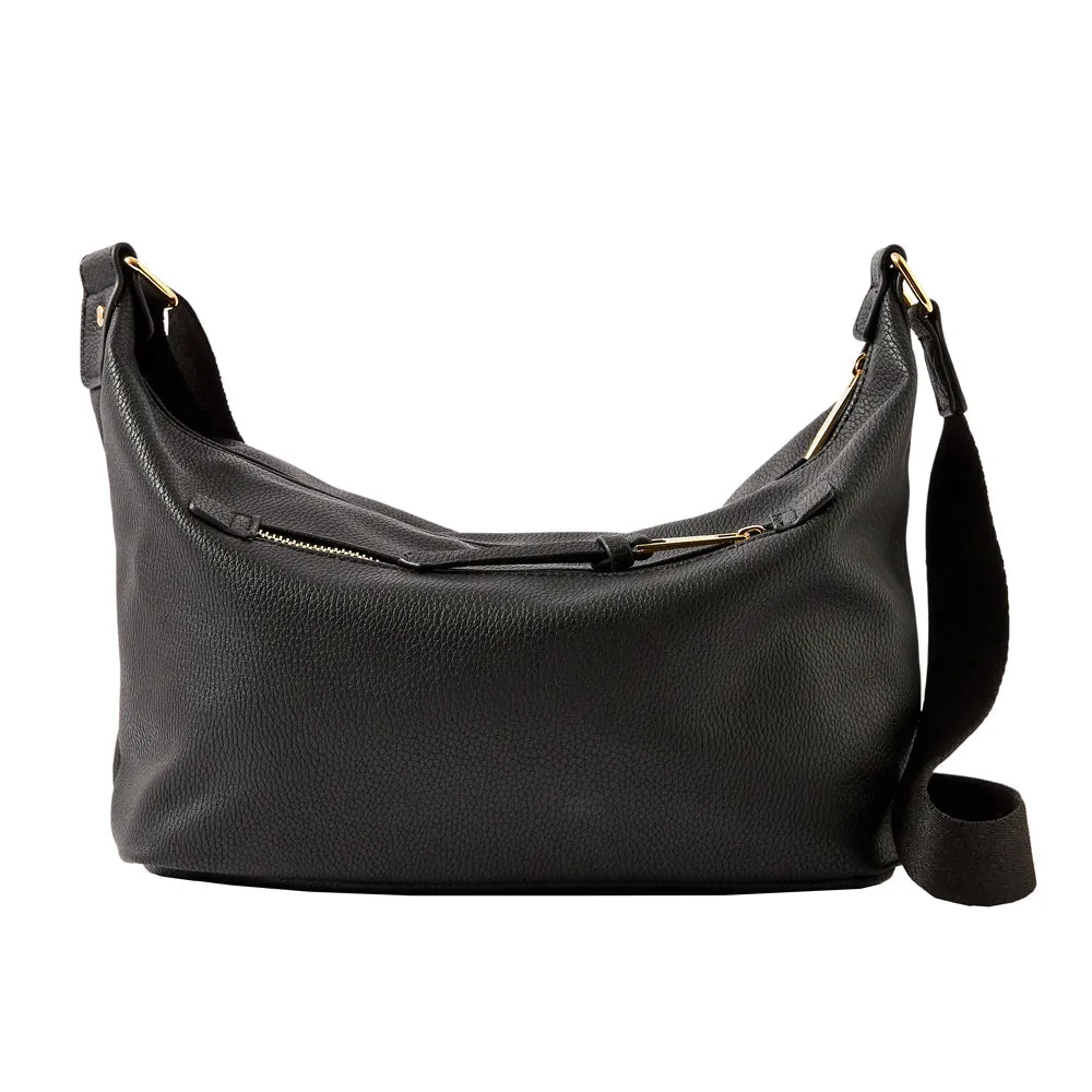 Accessorize London Women's Faux Leather Soft casual black webbing Sling Bag