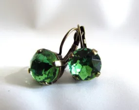 Apple Green Peridot Crystal Earrings - Small Round