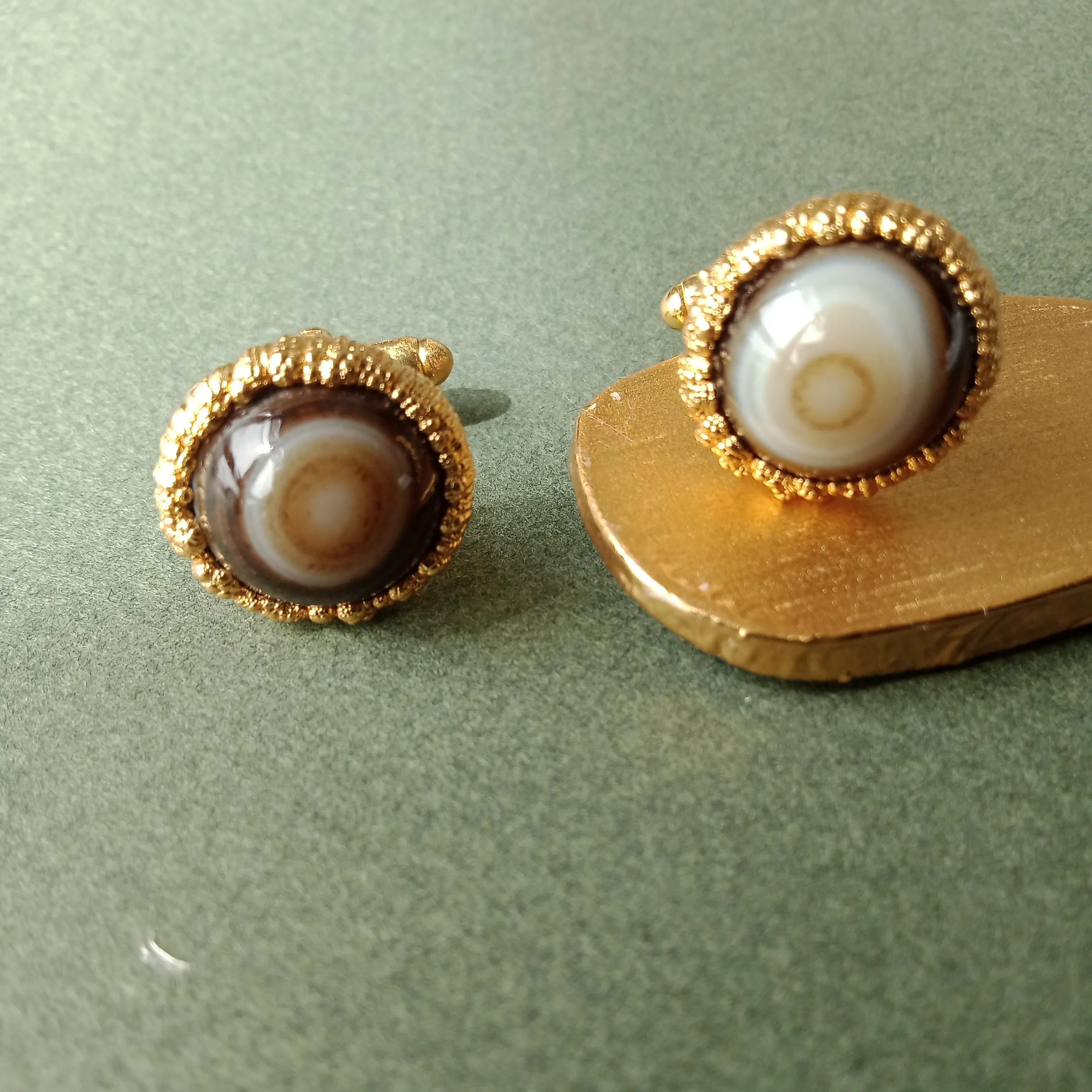 Banded agate 'urchin' textured cufflinks