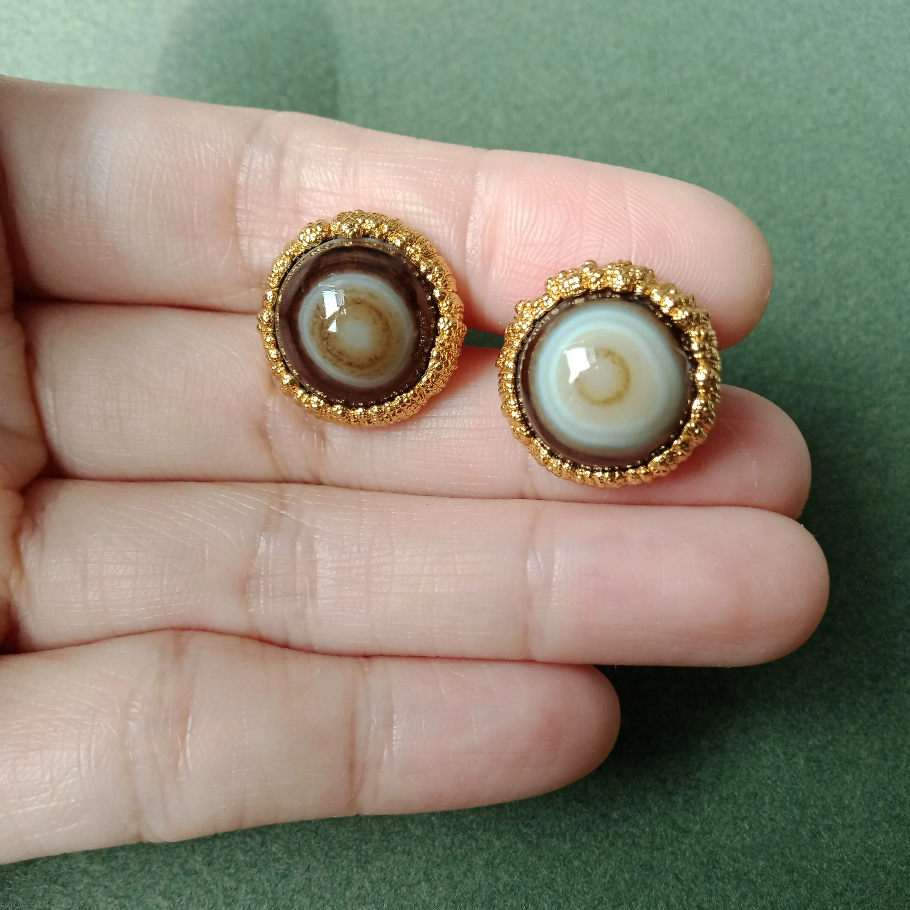 Banded agate 'urchin' textured cufflinks