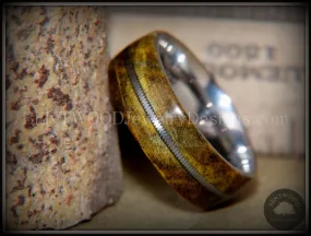 Bentwood Ring - Forest Dye Box Elder on Surgical Stainless Steel with Silver Guitar String Inlay