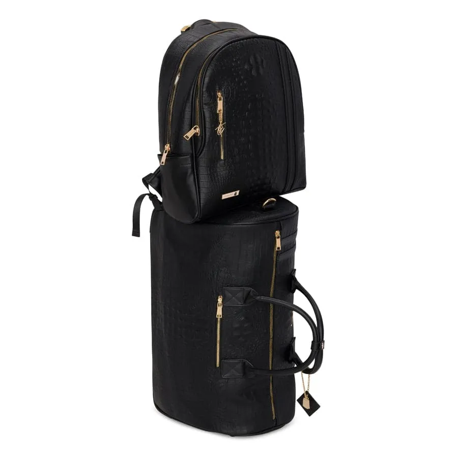 Black Apollo 2 Faux Crocodile Skin Backpack & Rolling Duffle Bag