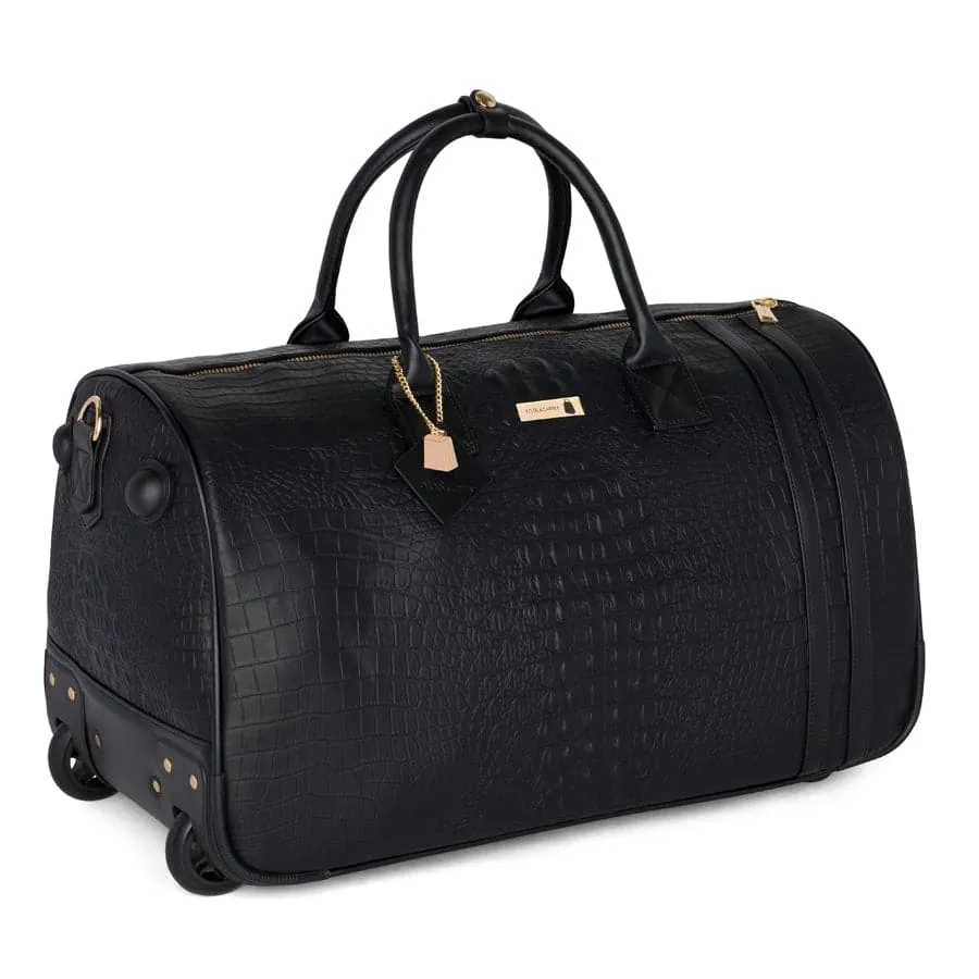 Black Apollo 2 Faux Crocodile Skin Backpack & Rolling Duffle Bag