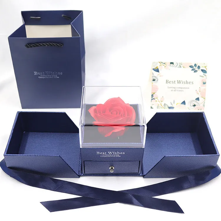 Blue Double-Door Gift Box Rose Jewelry Box Love Eternal Flower Gift Box Necklace Pendant Box Ring Box