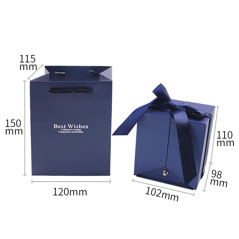 Blue Double-Door Gift Box Rose Jewelry Box Love Eternal Flower Gift Box Necklace Pendant Box Ring Box