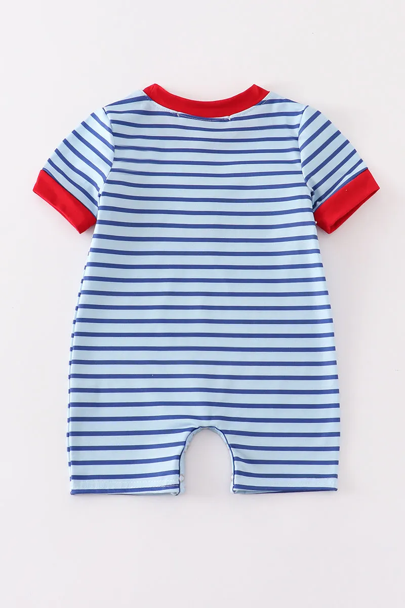 Blue stripe back to school embroidery boy bubble