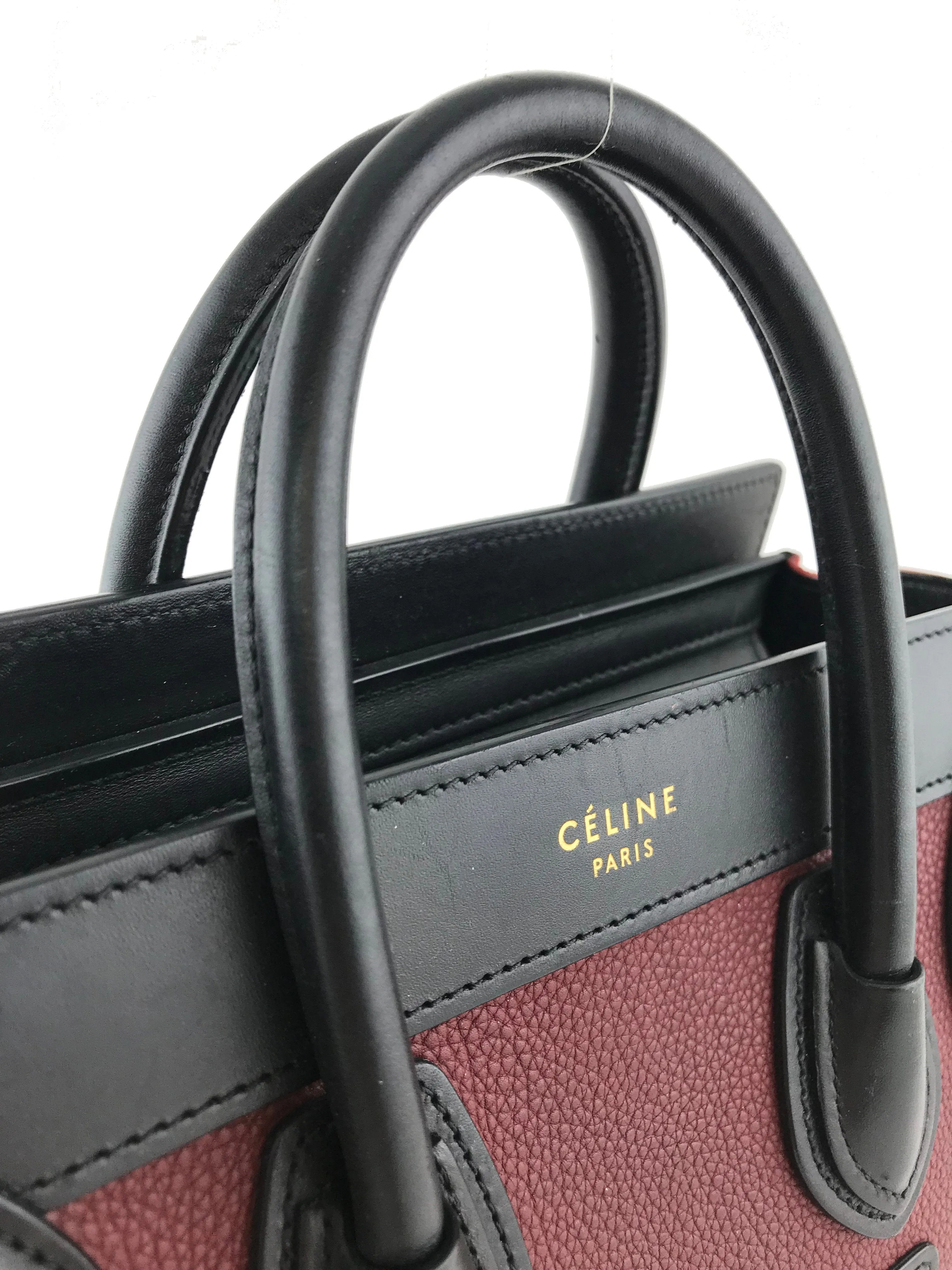 Celine Calfskin Leather and Suede Tricolor Nano Luggage Tote Bag