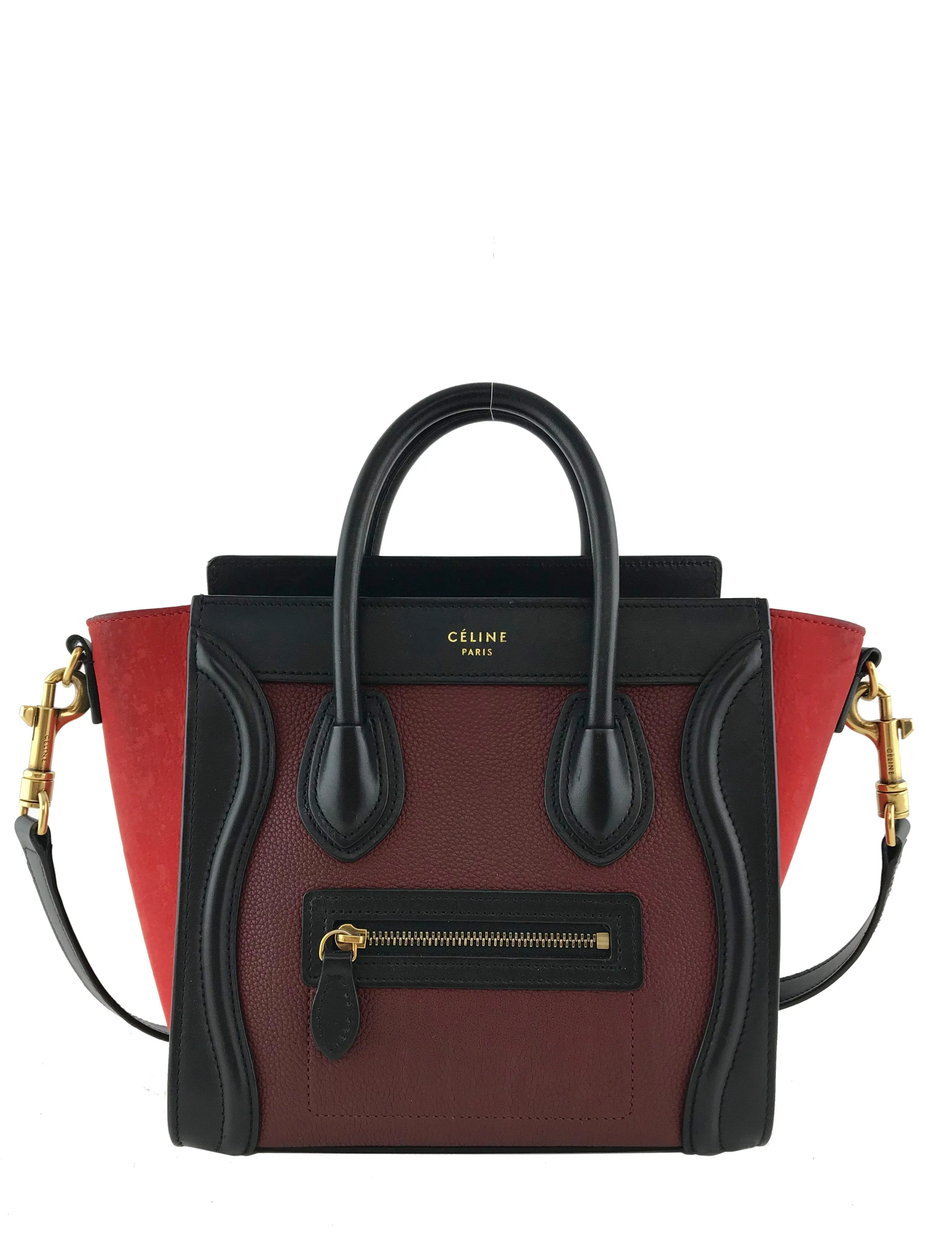 Celine Calfskin Leather and Suede Tricolor Nano Luggage Tote Bag