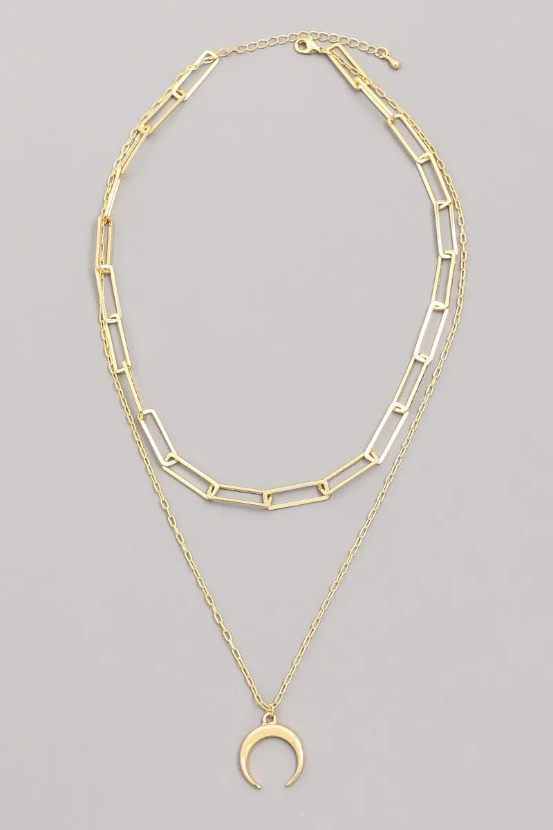 Crescent Layered Chain Necklace - Gold