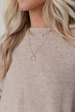 Crescent Layered Chain Necklace - Gold