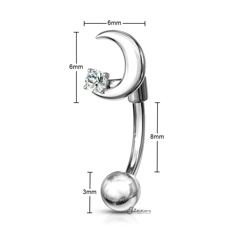 Crescent Moon Curved Barbell Eyebrow Ring - Silver