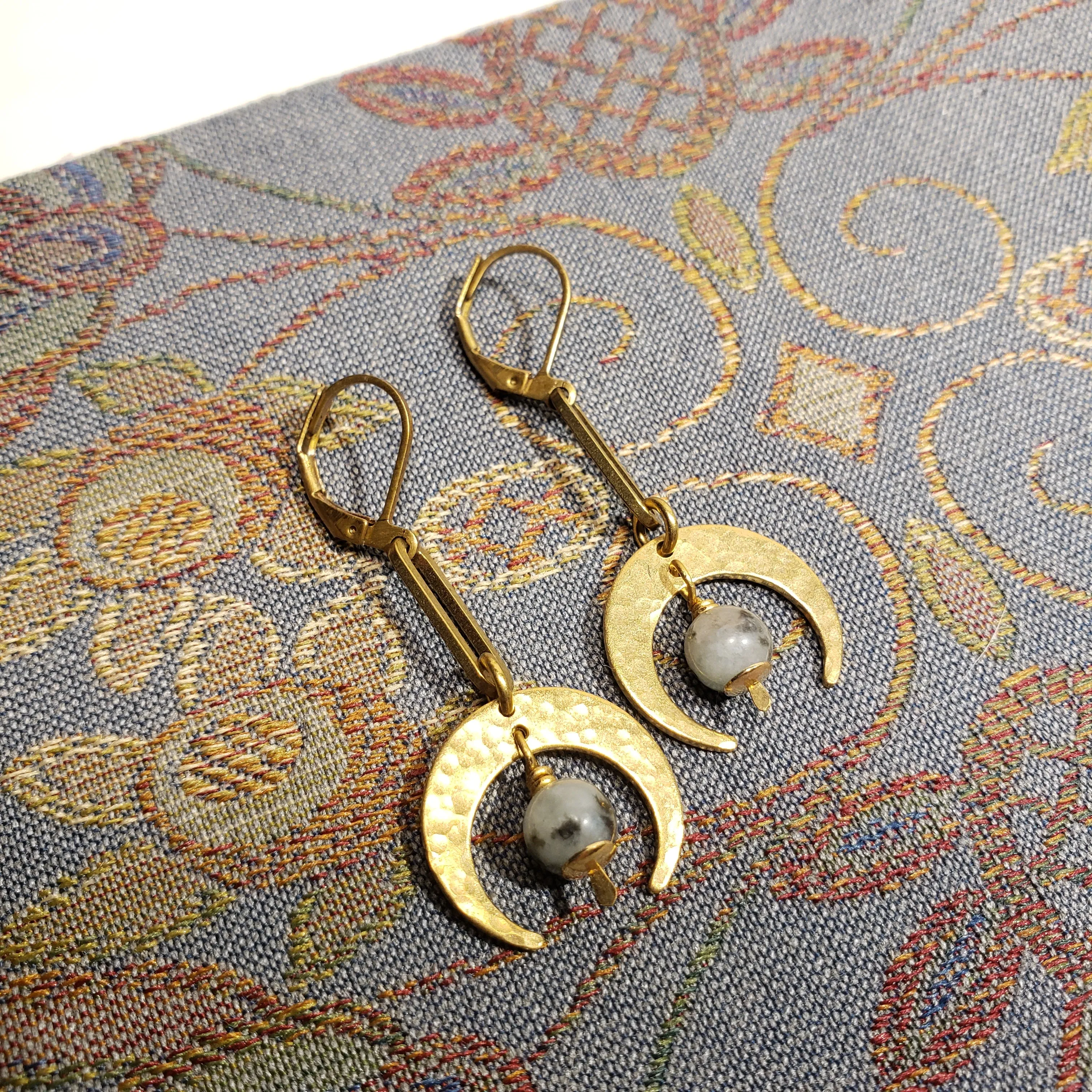 Crescent Moon Link Drop Earrings