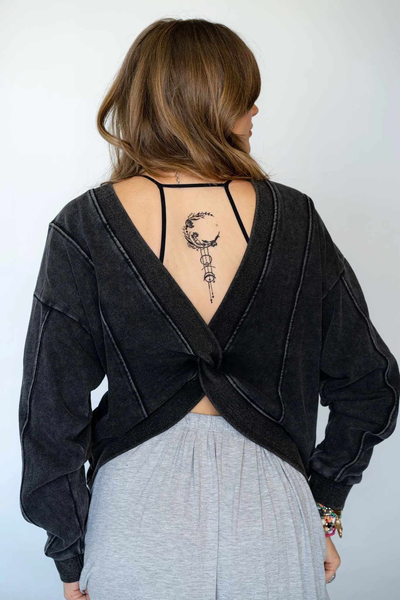 Crescent Moon Tattoo Bralette - Black