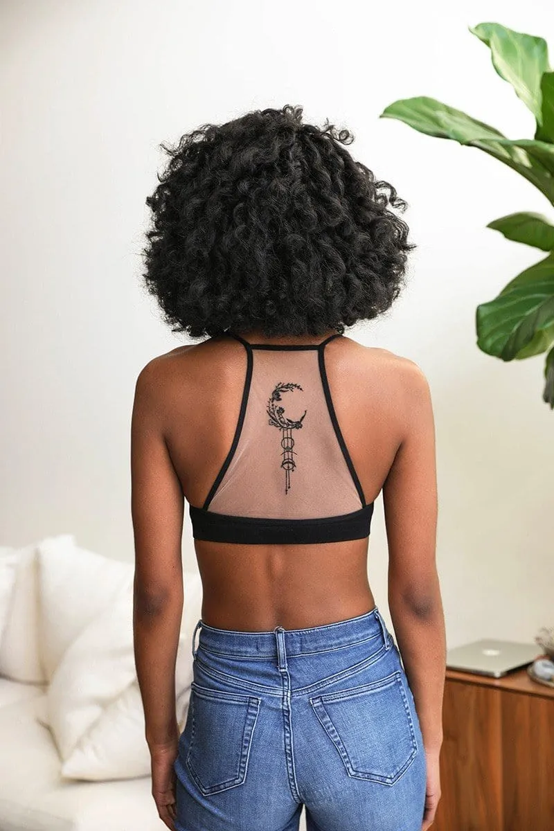 Crescent Moon Tattoo Bralette - Black