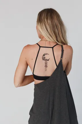 Crescent Moon Tattoo Bralette - Black