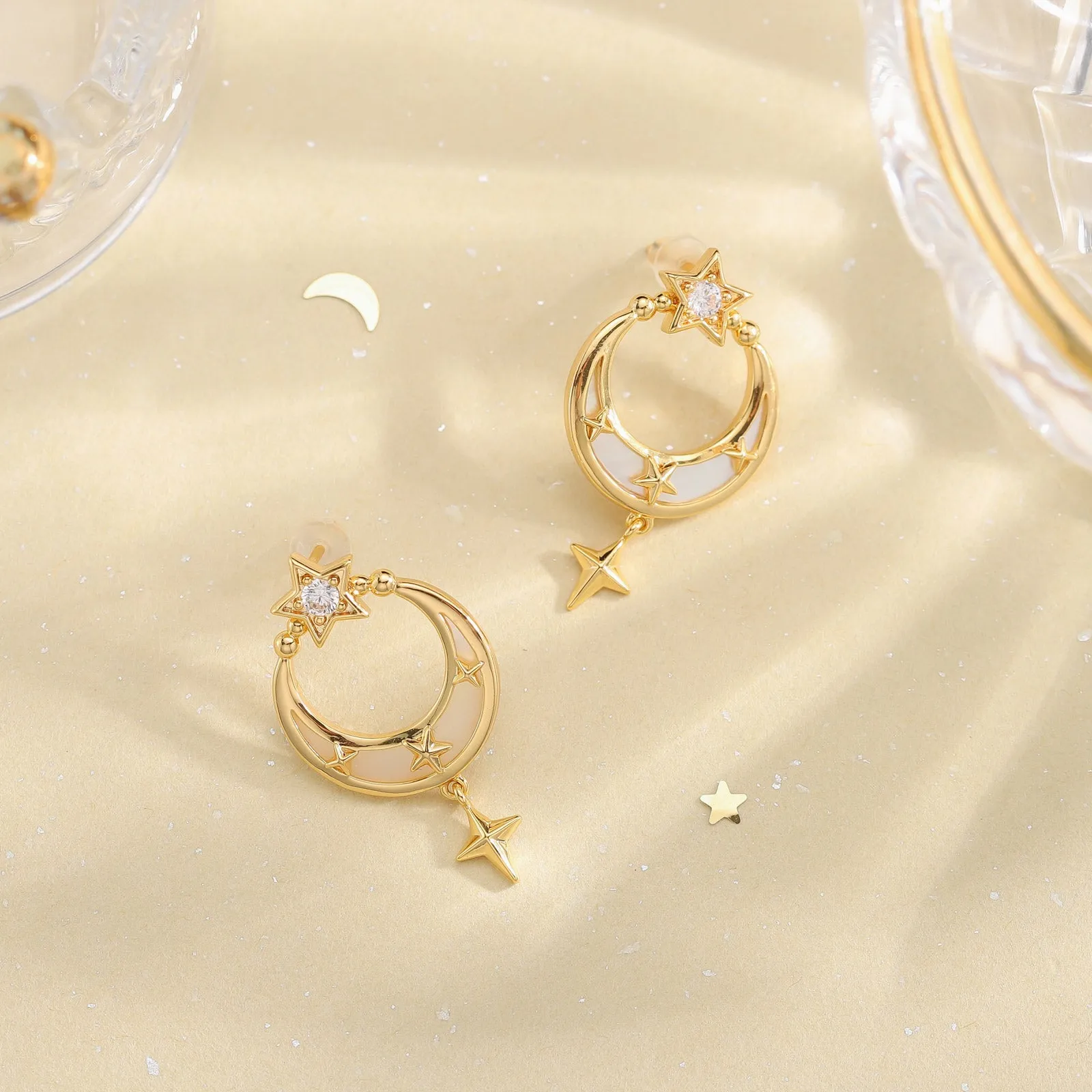 Crescent North Star Earrings