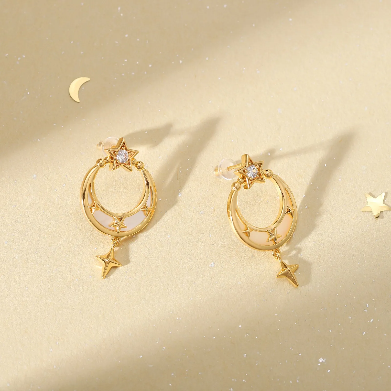 Crescent North Star Earrings