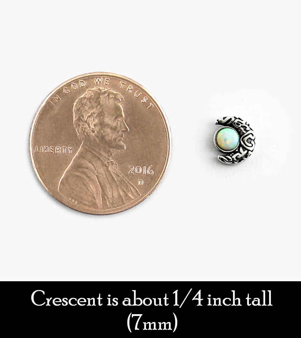 Decorative Crescent Moon Stud Earrings With Lab Opal