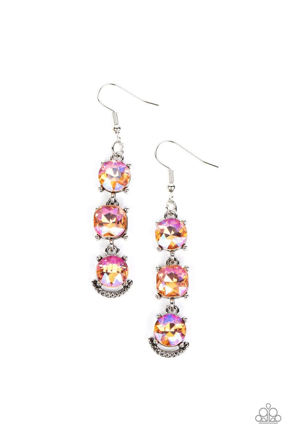 Determined to Dazzle Orange Iridescent Rhinestone Earrings - Paparazzi Accessories