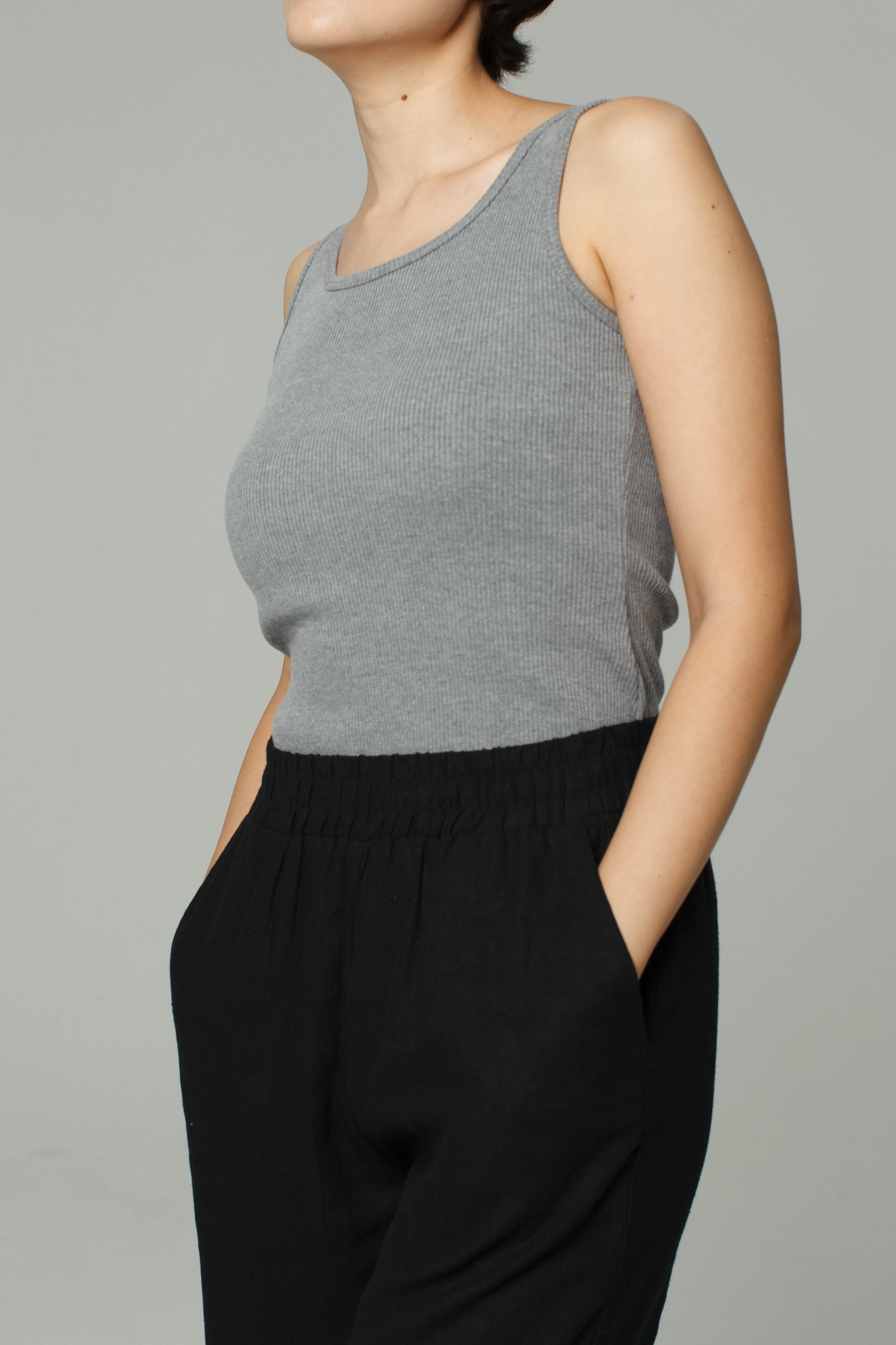 Fitted Ribbed Tank | Grey Marle