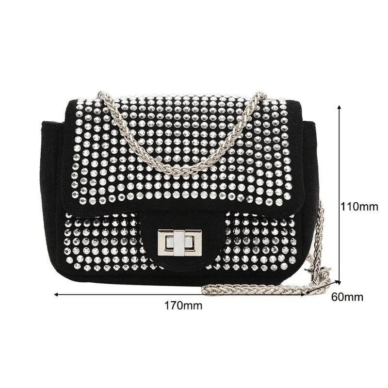 Flap Buckle Design Rhinestone Decorated Nylon Crossbody Bag