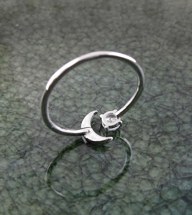 'Floating' Crescent Moon Ring With CZ Star