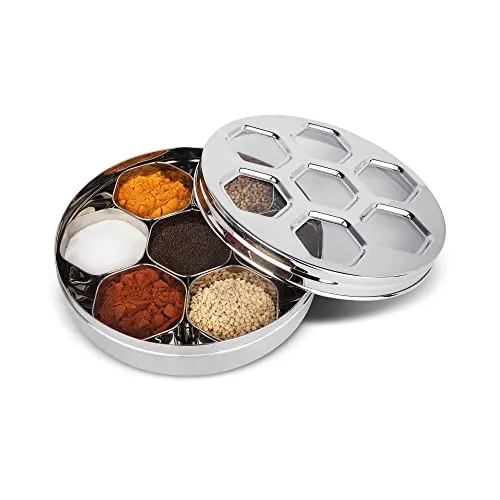 GAZELLE - Masala Box for Kitchen With See Through Lid 7 In 1 Stainless Steel Spice Box for Kitchen Storage Masala Container Dabba Namak Dani For Kitchen - Steel Masala Organizer for Kitchen