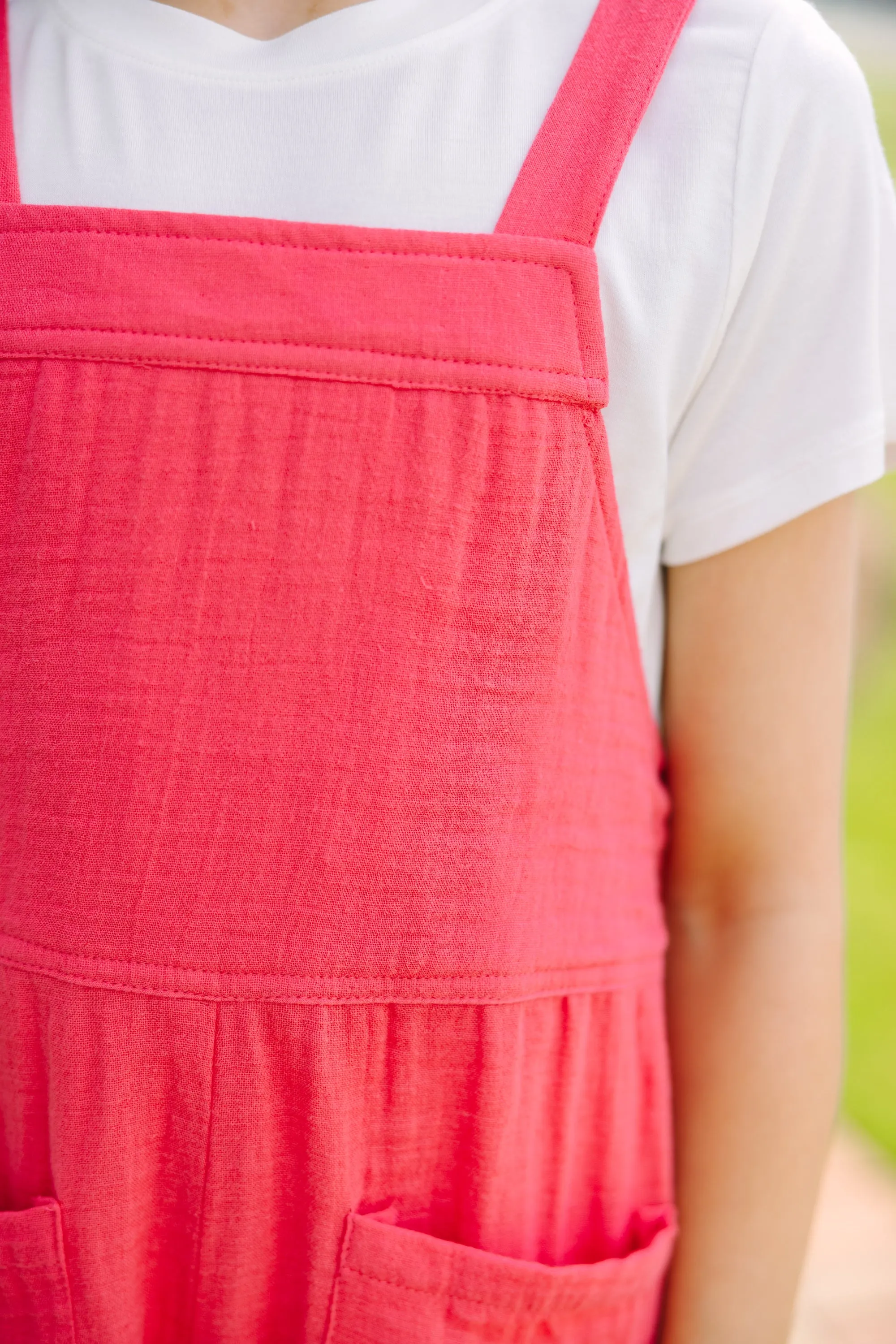 Girls: Let It All Go Coral Red Cotton Overalls