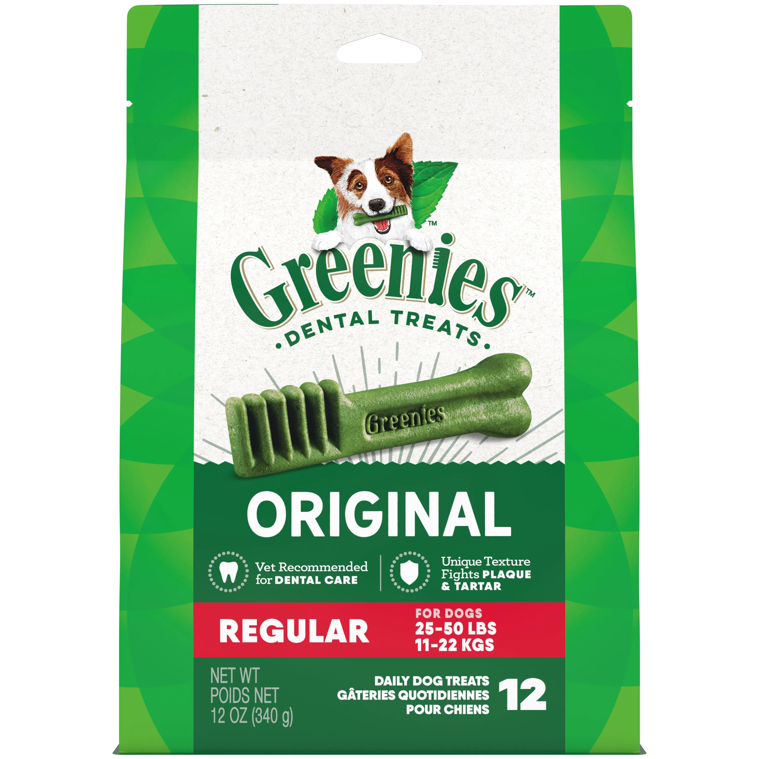 GREENIES Original Regular Natural Dental Care Dog Treats, 12 oz. Pack (12 Treats)