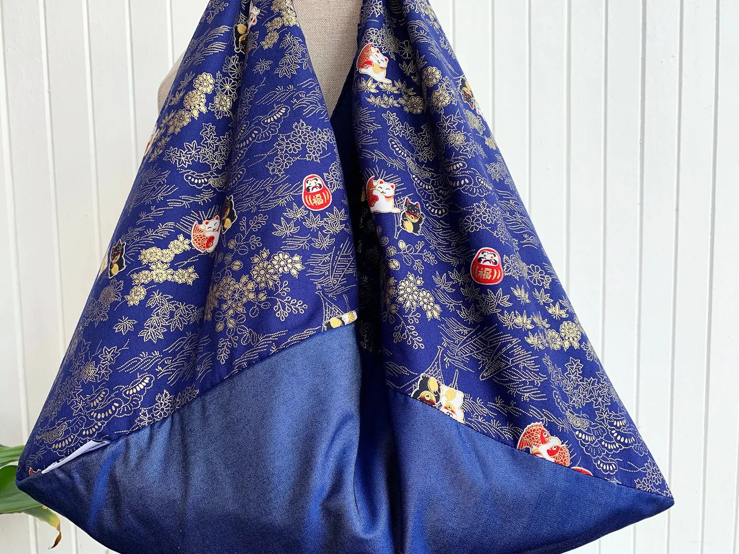 *Handmade* Origami bag | Market bag | Maneki-neko (Navy Blue)