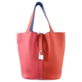 Hermes Picotin Lock 22  Bag Clemence - Rouge Coeur / Rose Extreme / Zanzibar