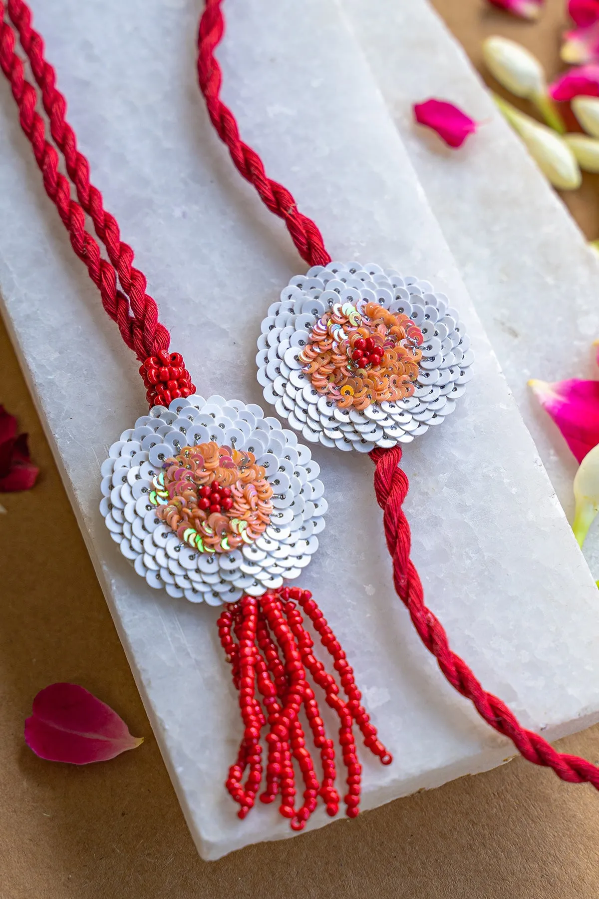 Hibiscus Embroidered Rakhi and Lumba Set