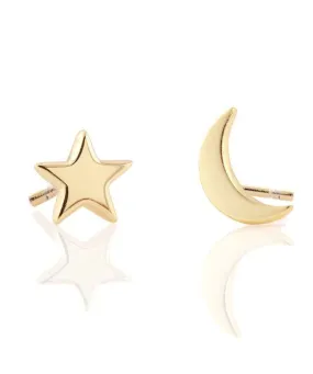 Kris Nations Star and Moon Stud Earrings - Gold