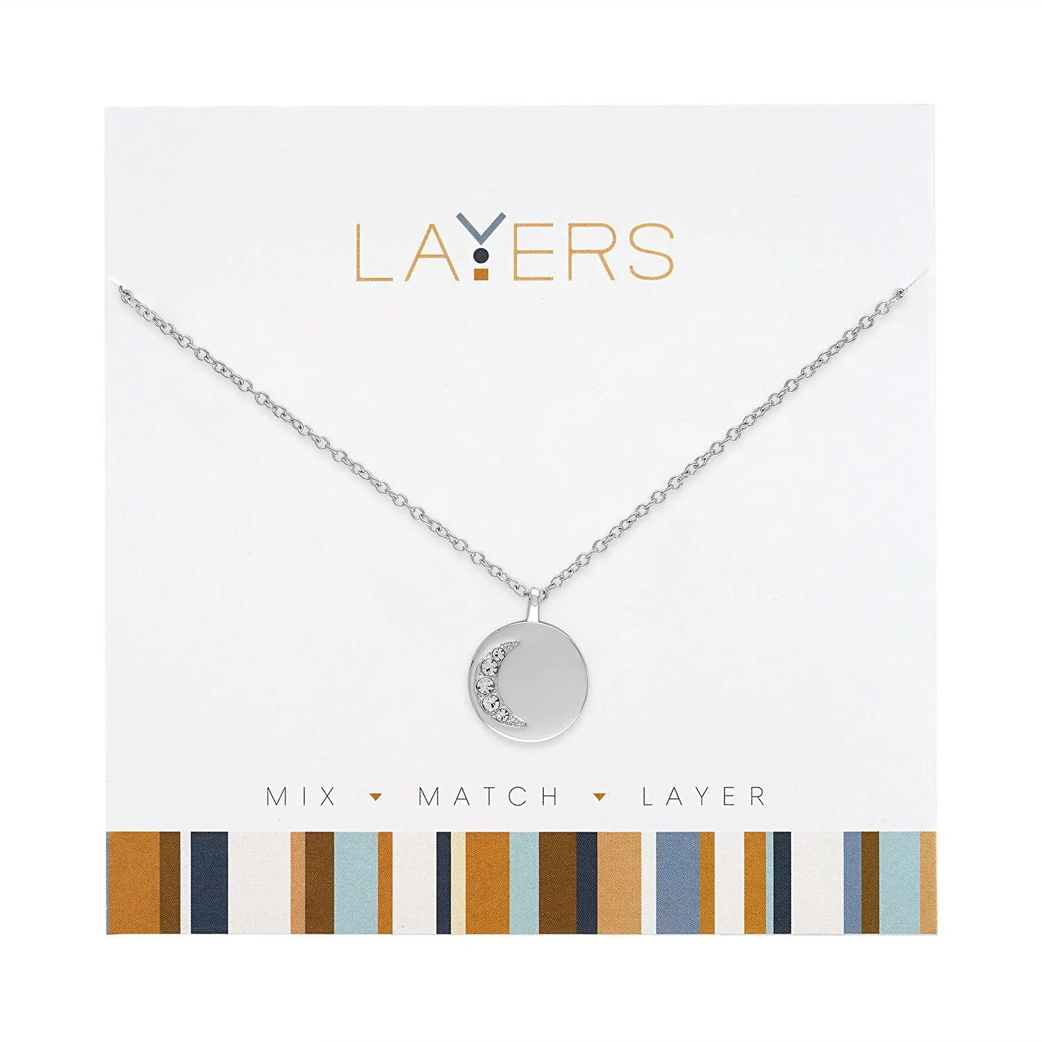 Lunar Radiance: Silver CZ Crescent Moon Adjustable Layers Necklace - Clasp-Free, Drawstring Adjuster, 13" to 34"