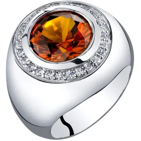 Mens 6 Carats Cognac Sapphire Ring Sterling Silver Size 9