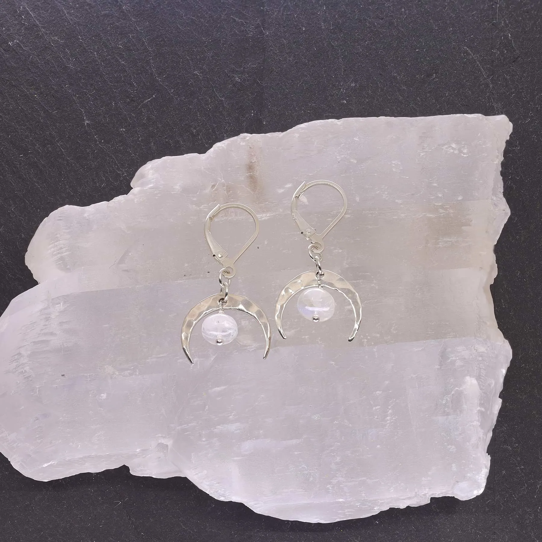 Moonrise - Moonstone Crescent Moon Earrings