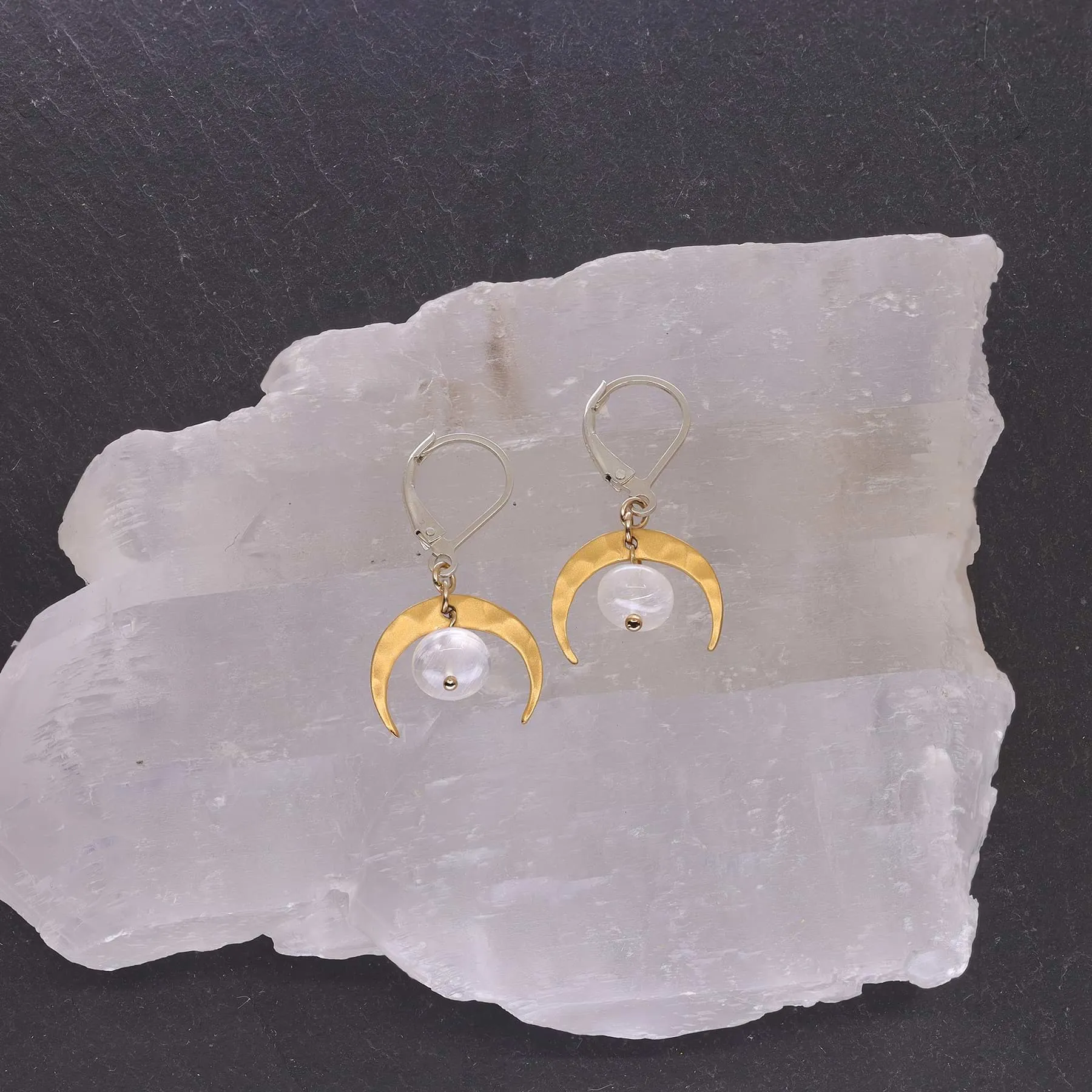 Moonrise - Moonstone Crescent Moon Earrings